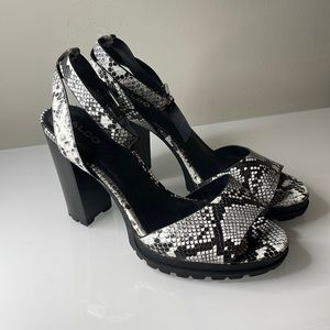 Aldo Black and white snake strappy chunky heel shoe
